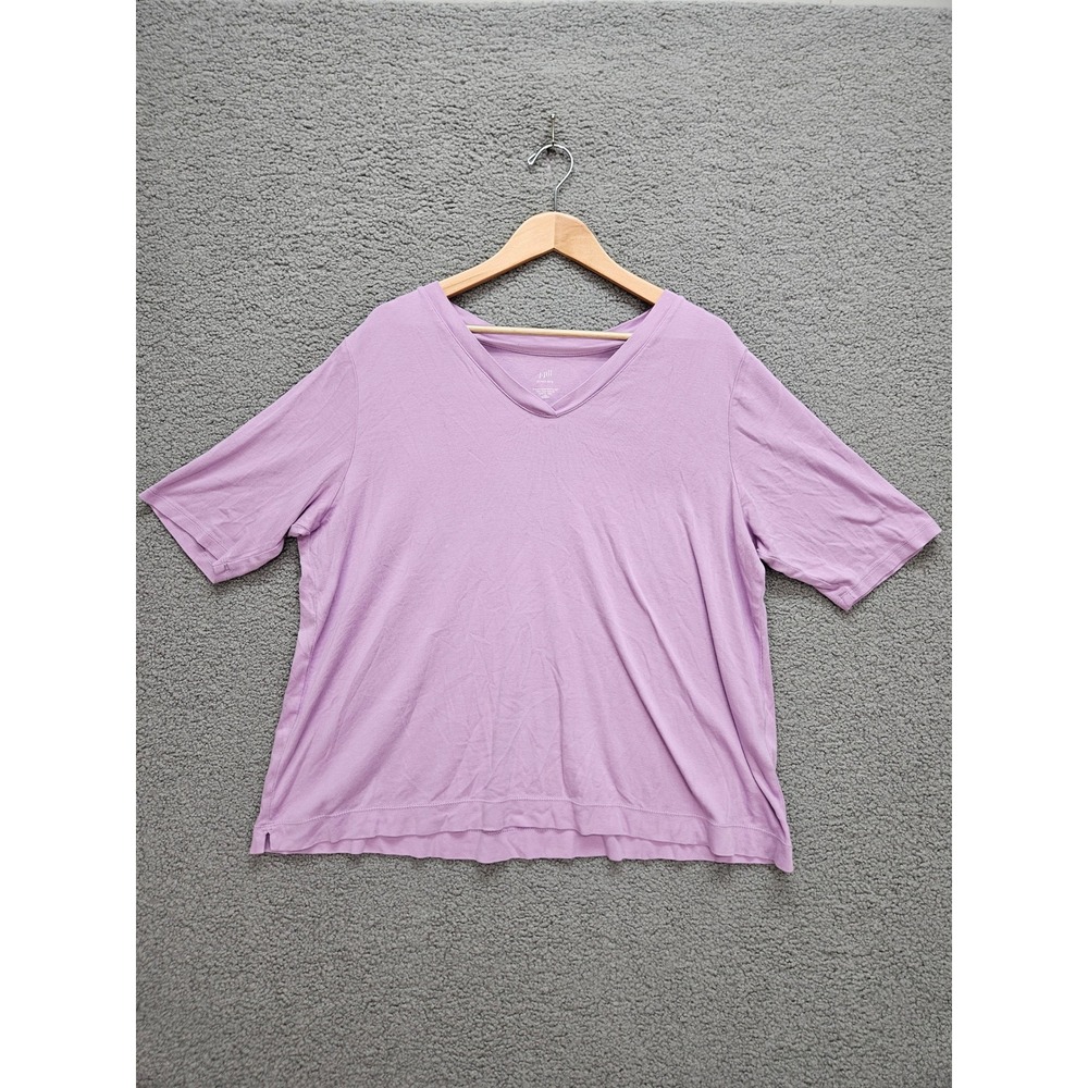 J. Jill V-Neck Elbow Sleeve Tee 2X Purple Pima Cotton Casual Basic Slit Hem